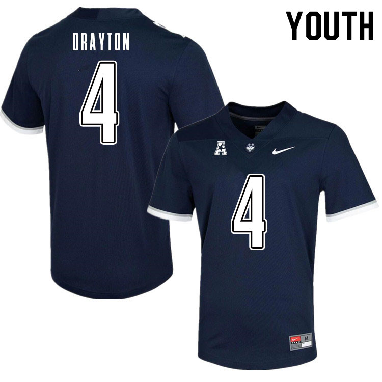 Youth #4 Matt Drayton Uconn Huskies College Football Jerseys Sale-Navy